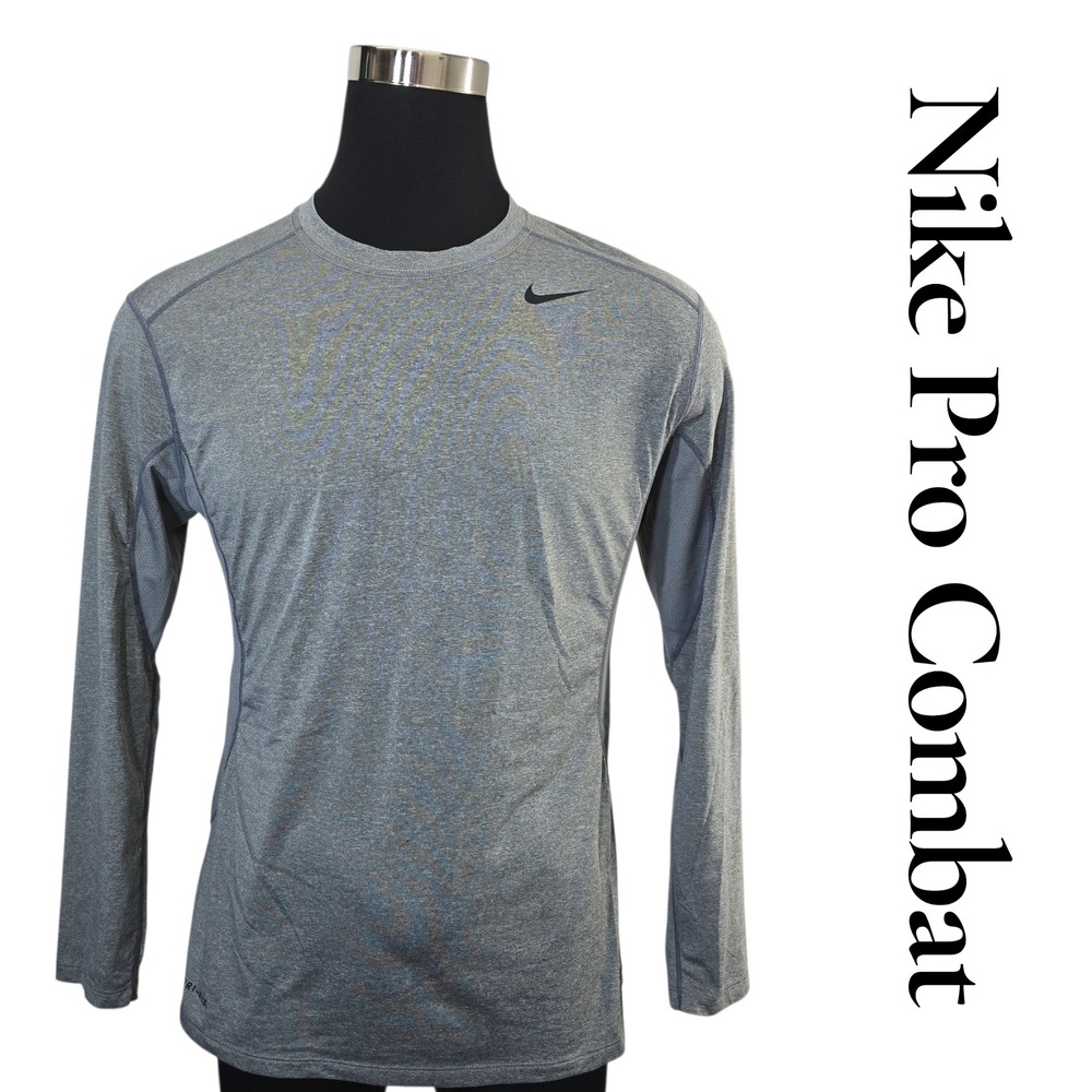 Nike Pro Combat Dri Fit Long Sleeve Compression Shirt Mens L Gray